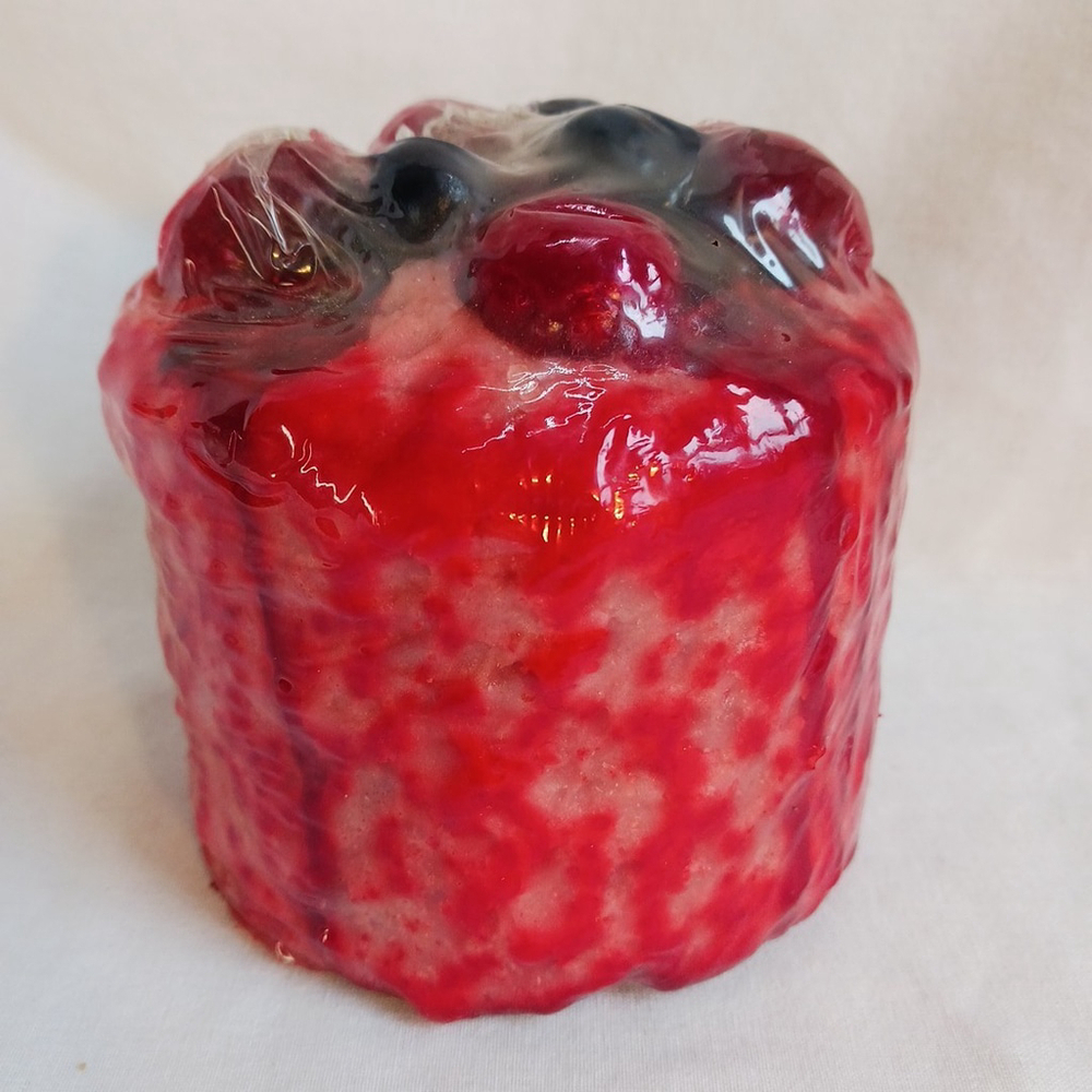 Strawberry Shortcake Vanilla Frosted Cake Pillar Candle